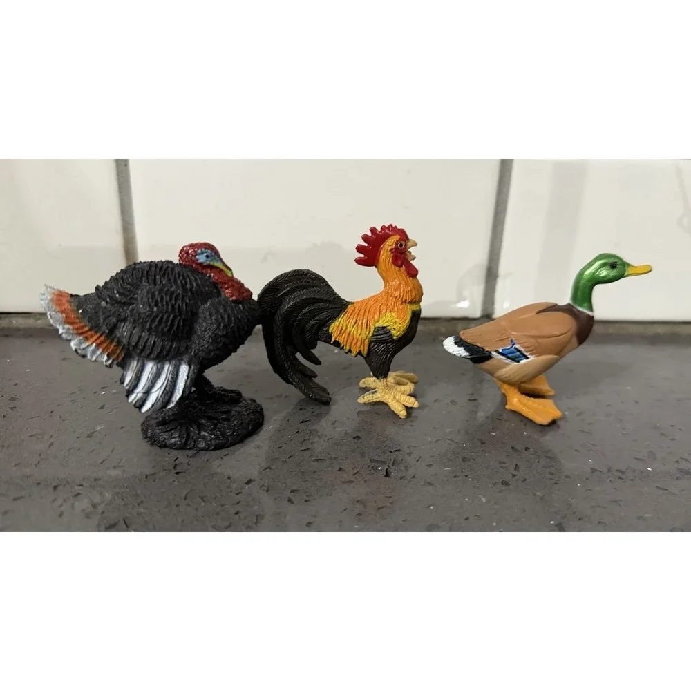 Vintage Plastic‎ Figures Lot Of 3 Turkey Duck Rooster Figurines